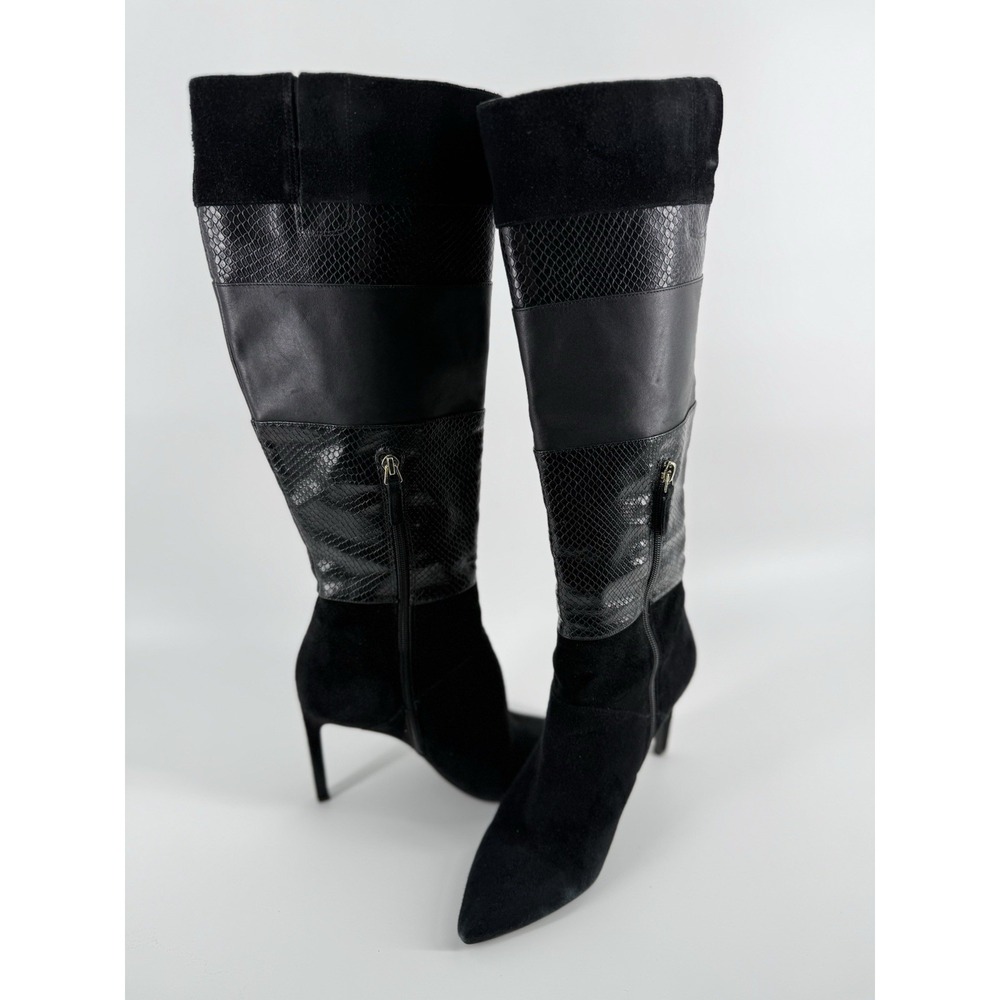 Nine West  Color Black suede Tall Boots Stiletto Heels 1/2 Zip Up‎ Women 10 Sexy